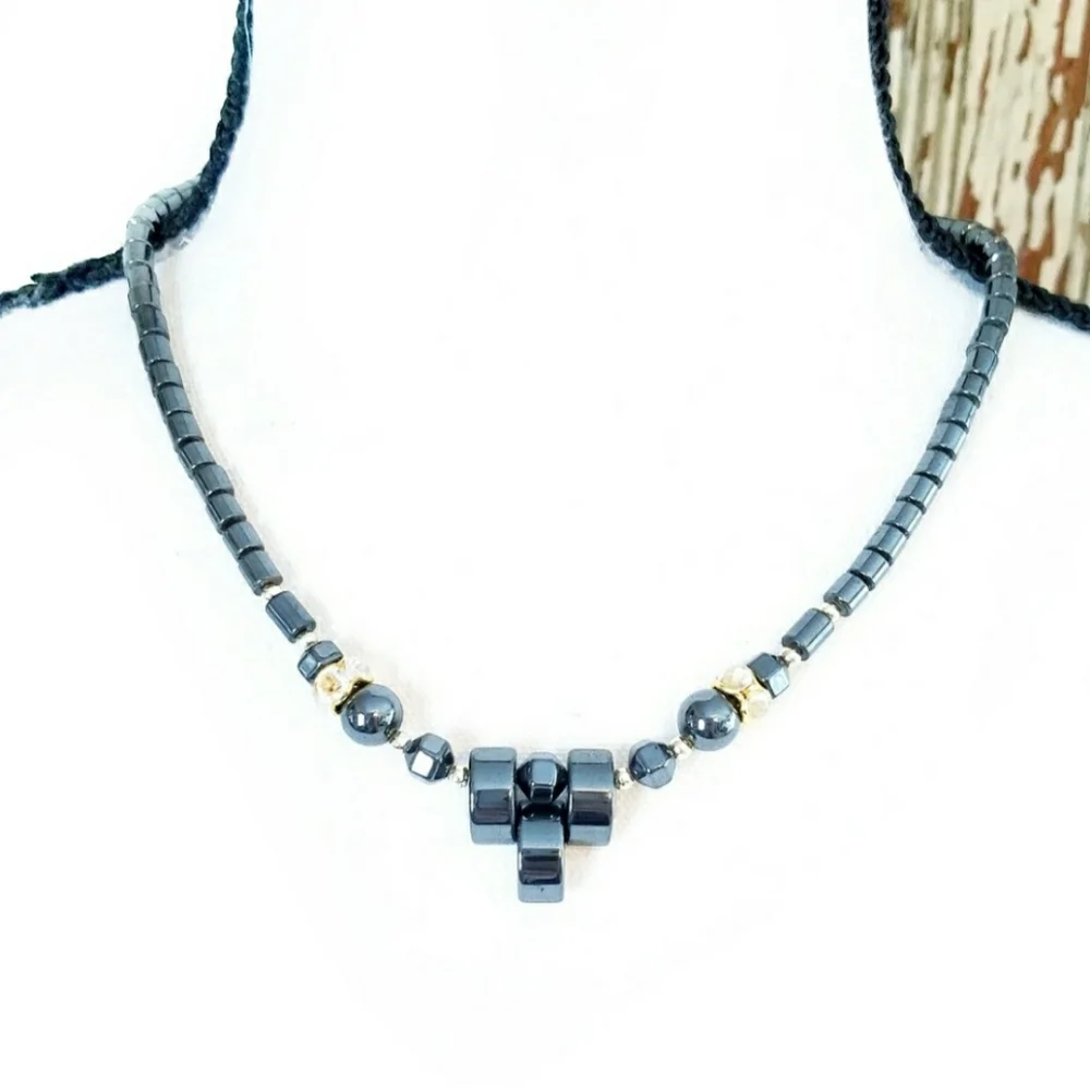 Hematite CZ Bead Statement Fashion Necklace
